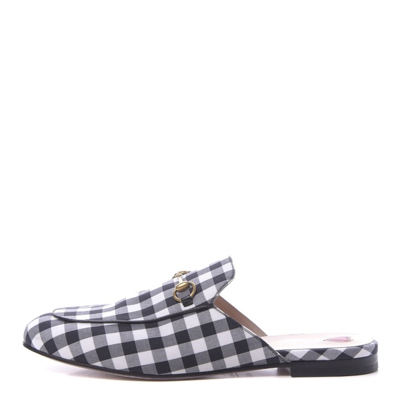 GUCCI  Cotton Gingham Womens Princetown Slippers 40.5 Black - Picture 1 of 5